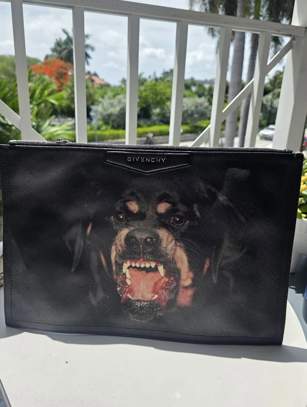 Givenchy Black Rottweiler Print Document Pouch
